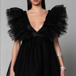 Akira Women's Black Nothing Like Me Deep V Tulle Mini Dress size L